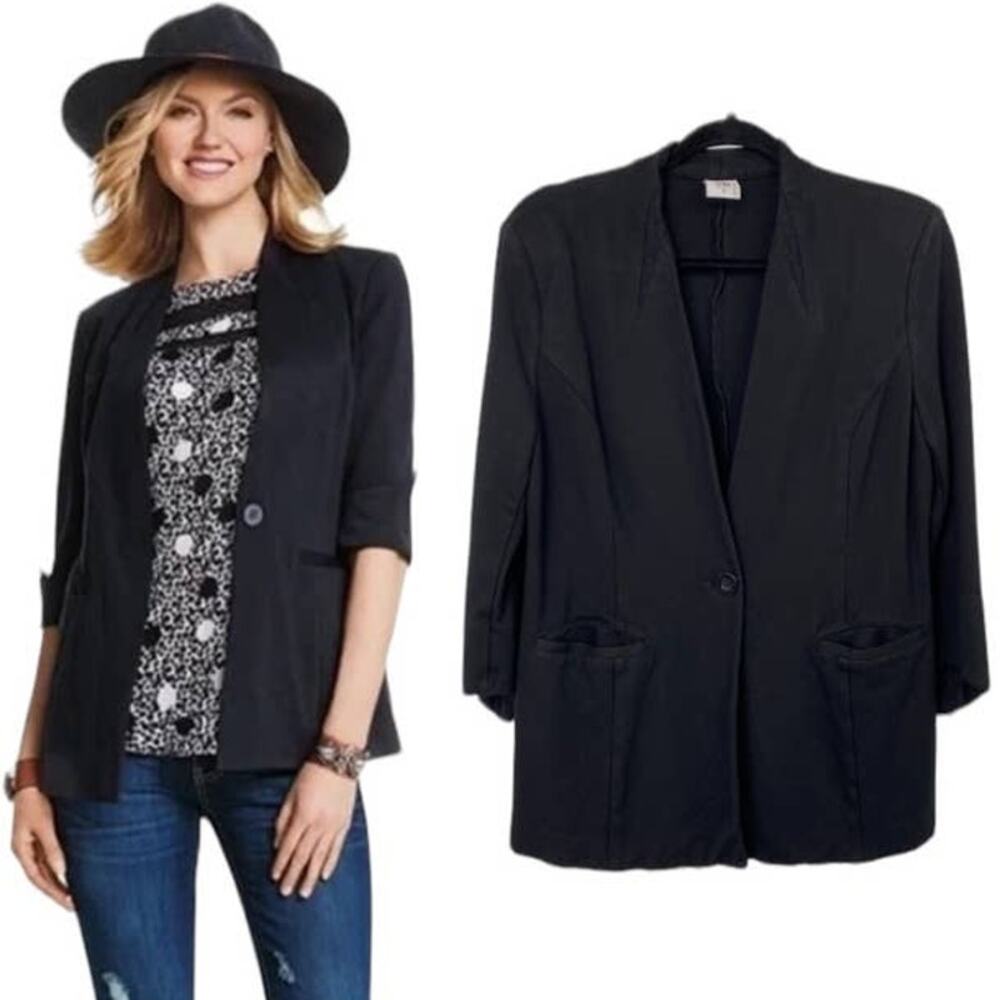 CAbi Turner Ponte Stretch Blazer Jacket Fitted Black One Button Womens Small